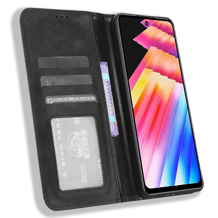 For Infinix Hot 30 X6831 PU Leather Flip Folio Case Retro Texture Stand Wallet Magnetic Cell Phone Cover - Black - 2