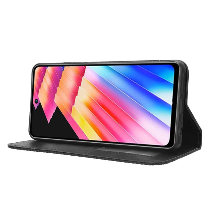For Infinix Hot 30 X6831 PU Leather Flip Folio Case Retro Texture Stand Wallet Magnetic Cell Phone Cover - Black - 3