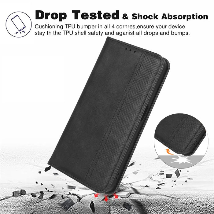 For Infinix Hot 30 X6831 PU Leather Flip Folio Case Retro Texture Stand Wallet Magnetic Cell Phone Cover - Black - 4