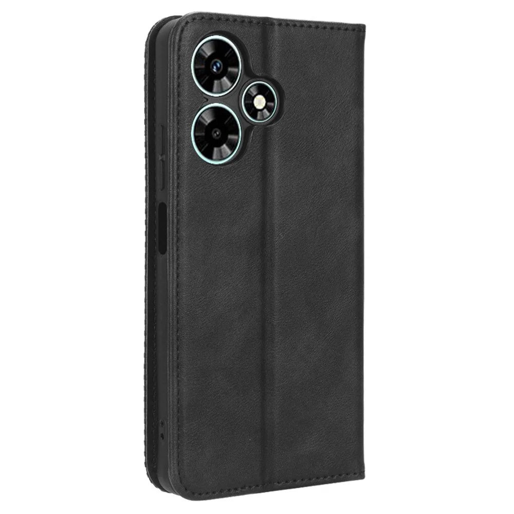For Infinix Hot 30 X6831 PU Leather Flip Folio Case Retro Texture Stand Wallet Magnetic Cell Phone Cover - Black - 7