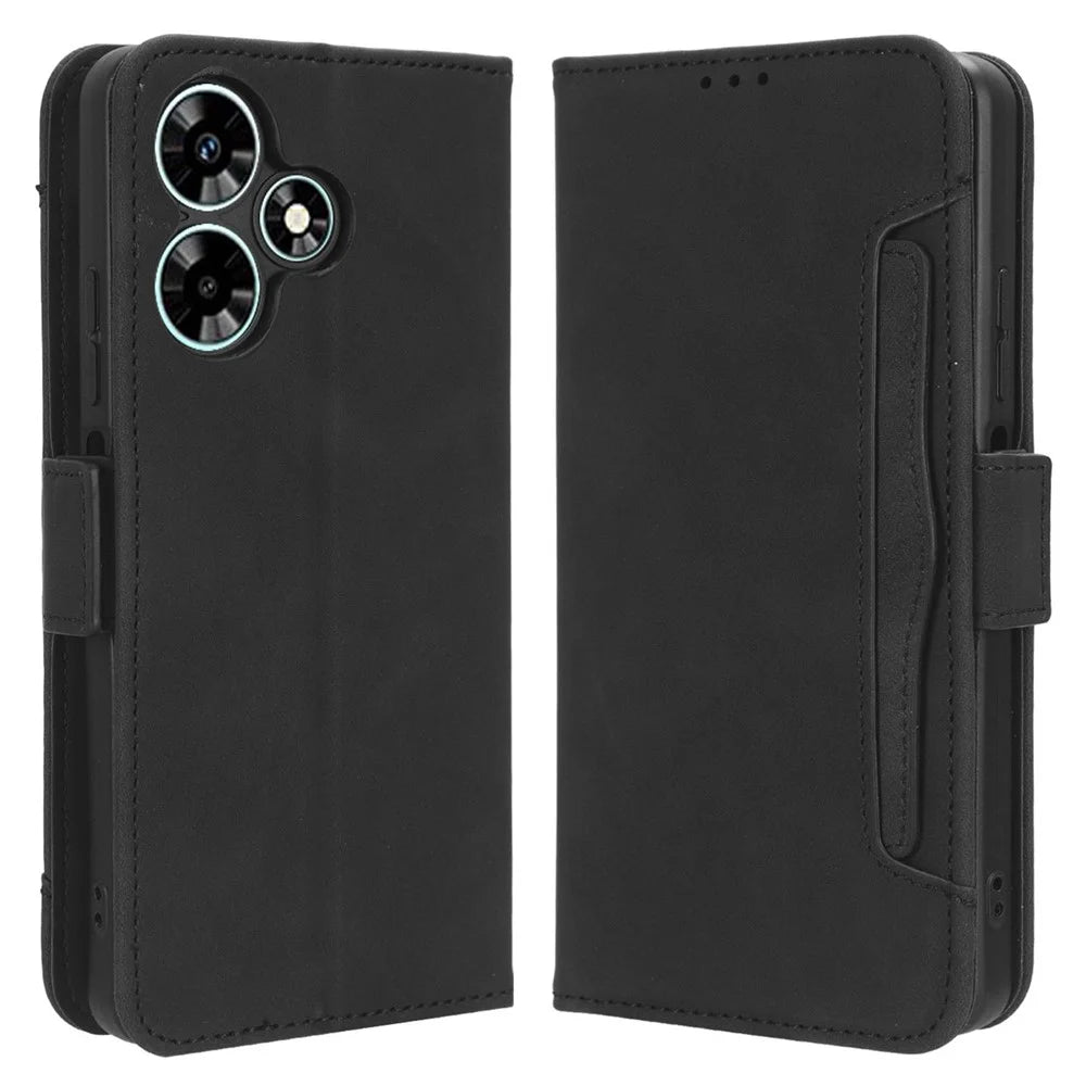 For Infinix Hot 30 Play Flip Stand Leather Phone Case Multiple Card Slots Wallet Cover - Black - 1