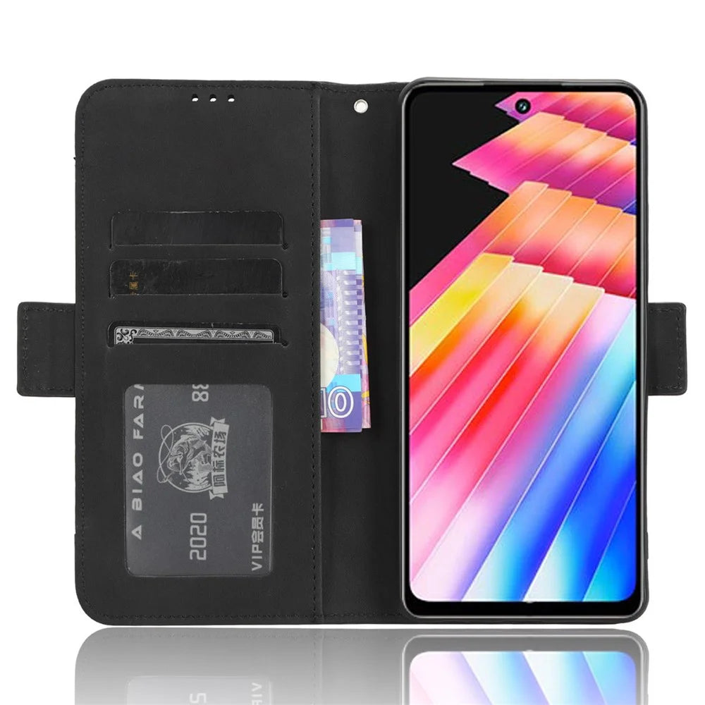 For Infinix Hot 30 Play Flip Stand Leather Phone Case Multiple Card Slots Wallet Cover - Black - 2