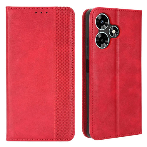 For Infinix Hot 30 Play Retro PU Leather Phone Case Folio Stand Wallet Protective Shell - Red - 1