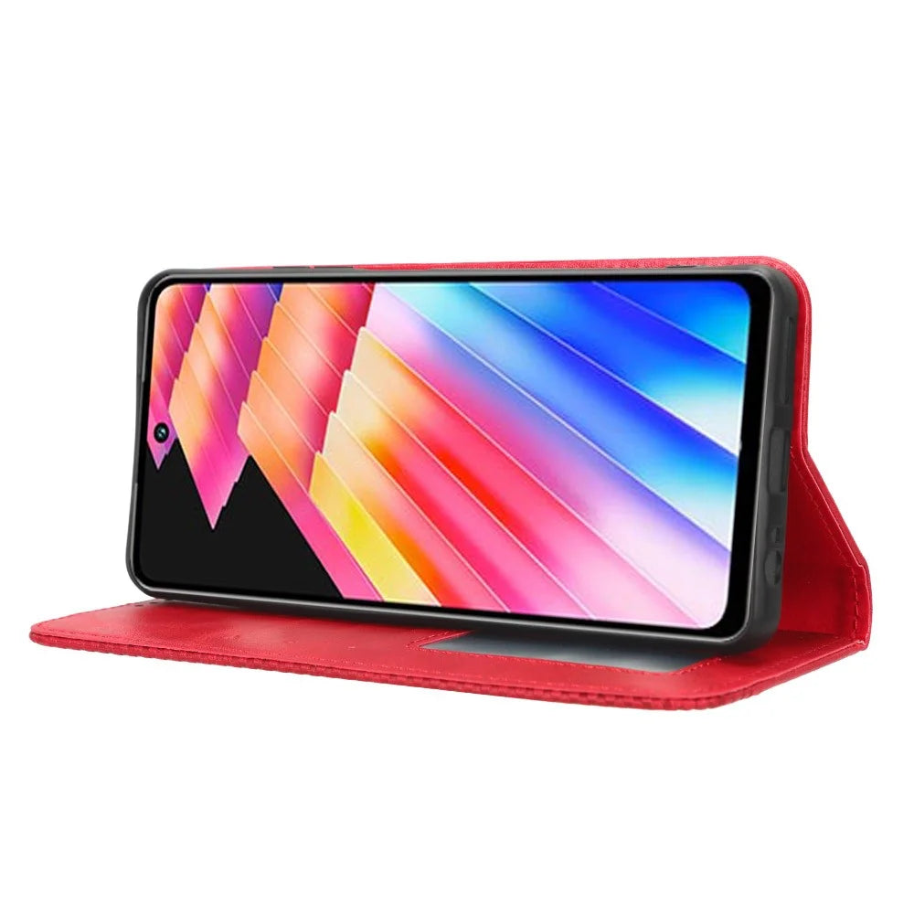 For Infinix Hot 30 Play Retro PU Leather Phone Case Folio Stand Wallet Protective Shell - Red - 3