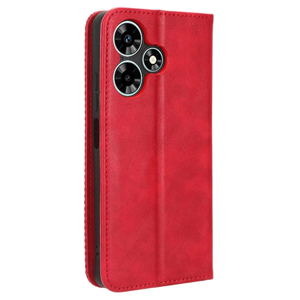For Infinix Hot 30 Play Retro PU Leather Phone Case Folio Stand Wallet Protective Shell - Red - 7