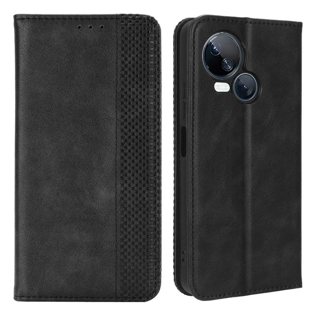 For TECNO Spark 10 5G PU Leather Phone Stand Case Wallet Retro Phone Cover - Black - 1