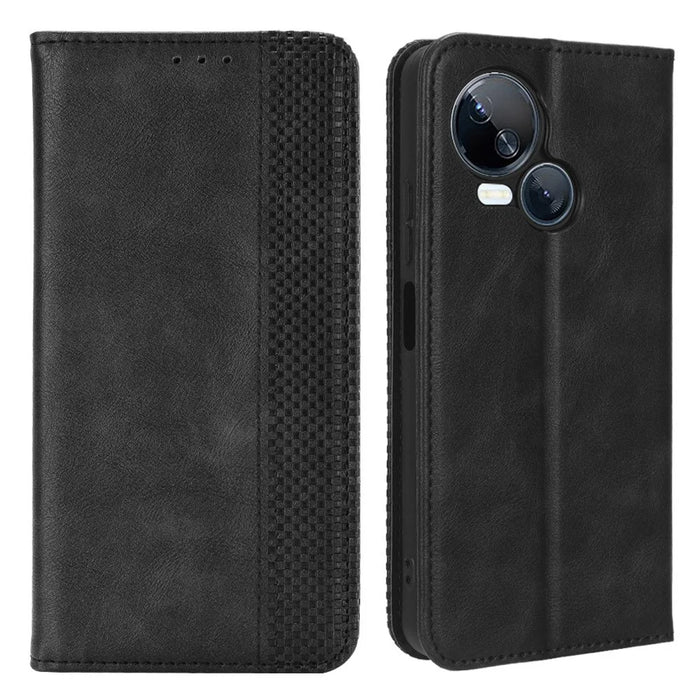 For TECNO Spark 10 5G PU Leather Phone Stand Case Wallet Retro Phone Cover - Black - 1