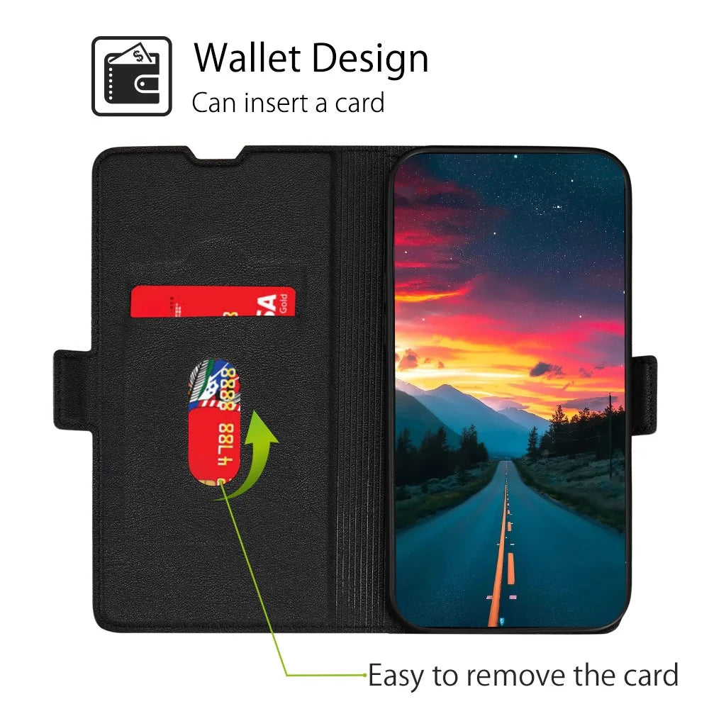 Card Slot Phone Case for TCL 403 PU Leather Flip Stand Shockproof Protective Cover - Black - 3