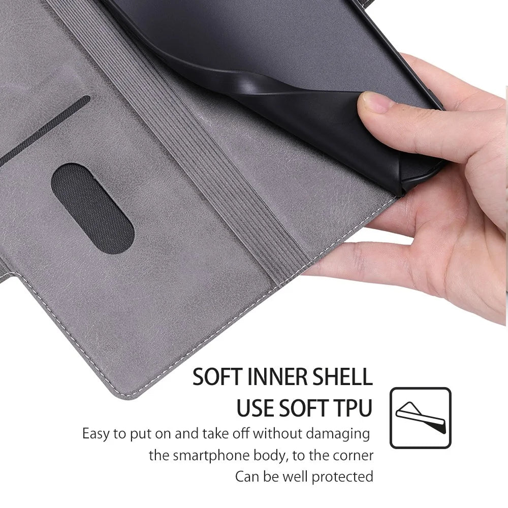 Card Slot Phone Case for TCL 403 PU Leather Flip Stand Shockproof Protective Cover - Black - 5