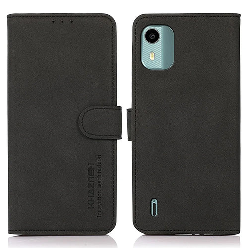KHAZNEH For Nokia C12 4G / C12 Plus / C12 Pro PU Leather Textured Flip Phone Case Magnetic Folio Stand Wallet Cover - Black - 1