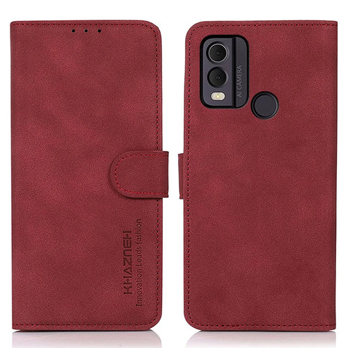 KHAZNEH For Nokia C22 Textured Phone Case with Stand Wallet, PU Leather Phone Cover - Red - 1