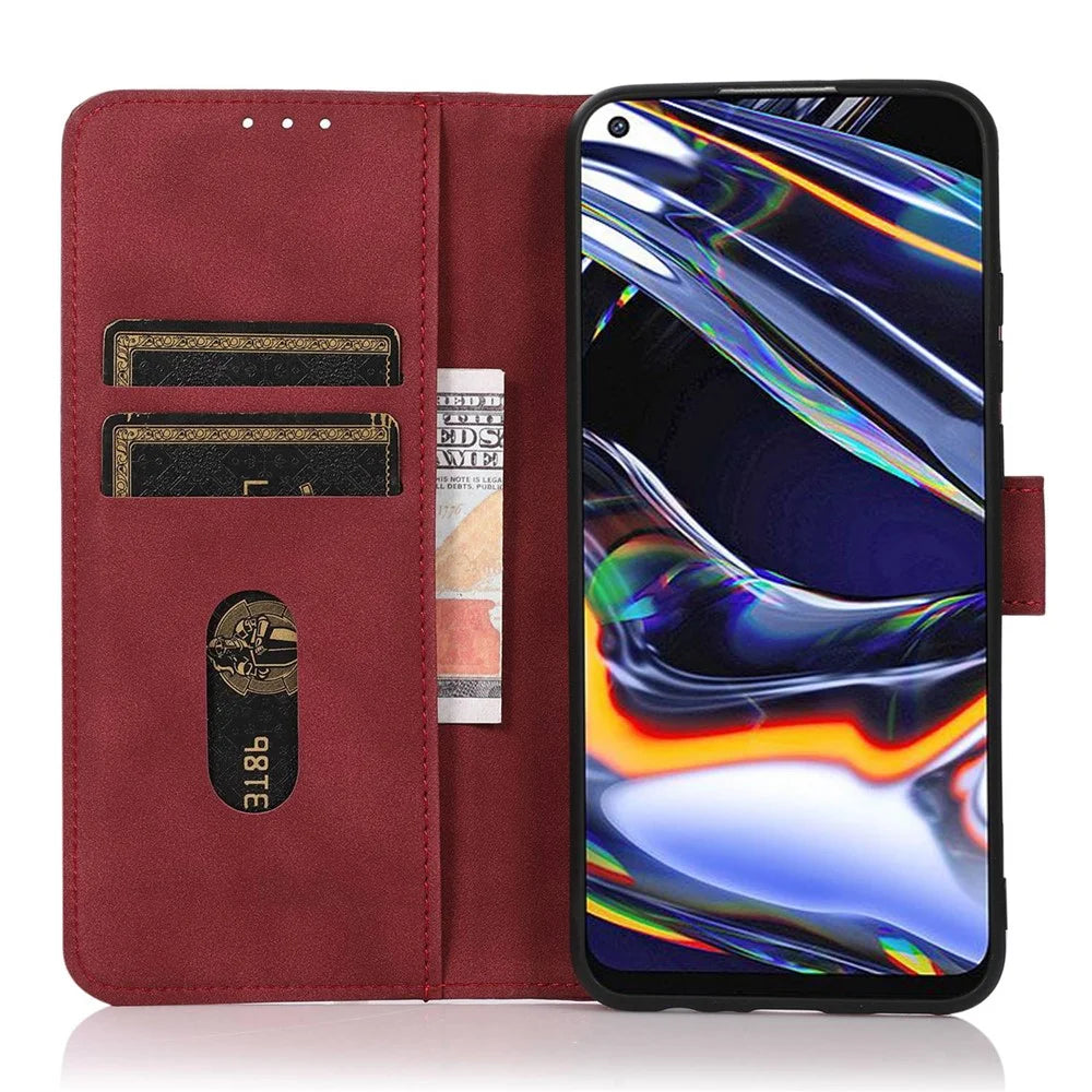 KHAZNEH For Nokia C22 Textured Phone Case with Stand Wallet, PU Leather Phone Cover - Red - 3