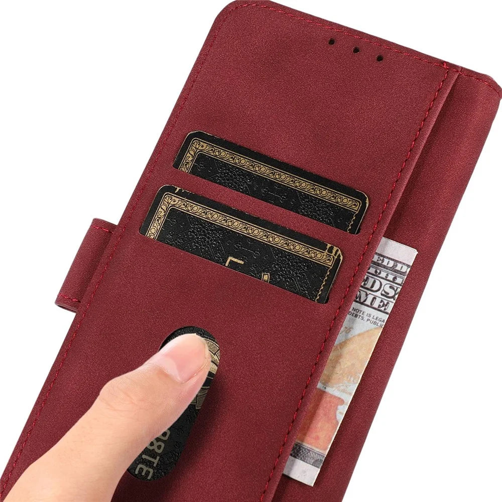 KHAZNEH For Nokia C22 Textured Phone Case with Stand Wallet, PU Leather Phone Cover - Red - 4