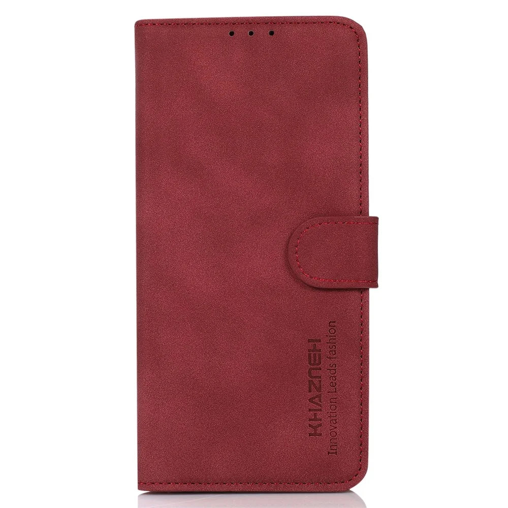 KHAZNEH For Nokia C22 Textured Phone Case with Stand Wallet, PU Leather Phone Cover - Red - 6