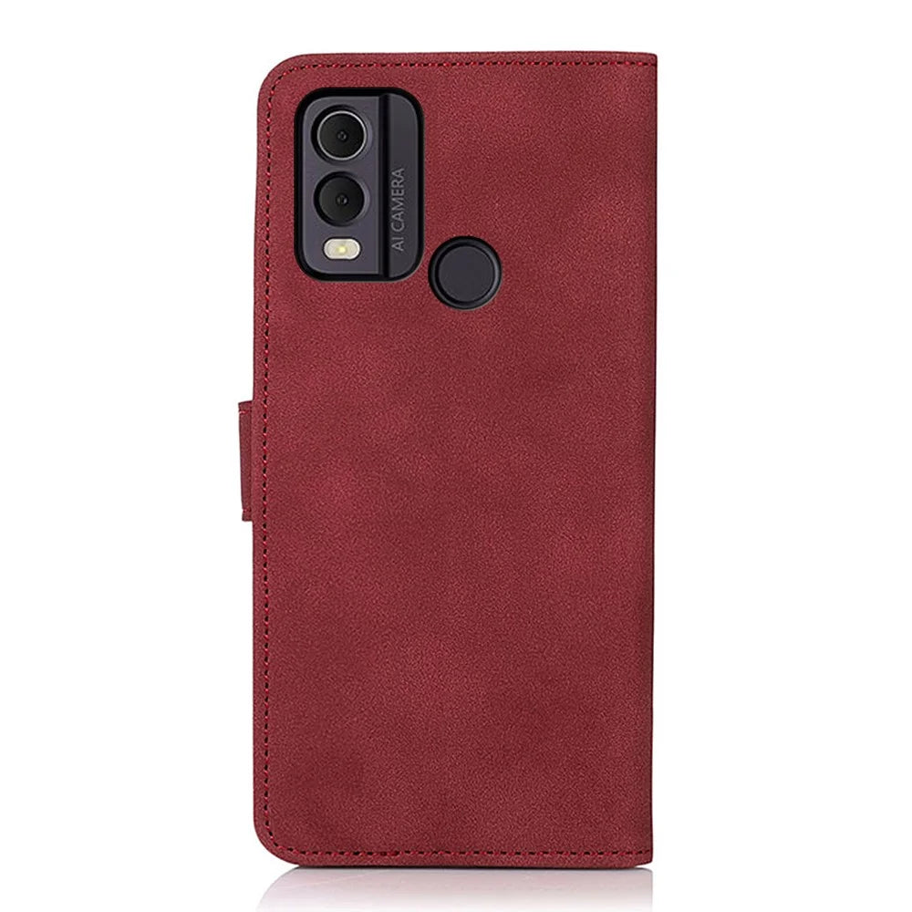 KHAZNEH For Nokia C22 Textured Phone Case with Stand Wallet, PU Leather Phone Cover - Red - 7
