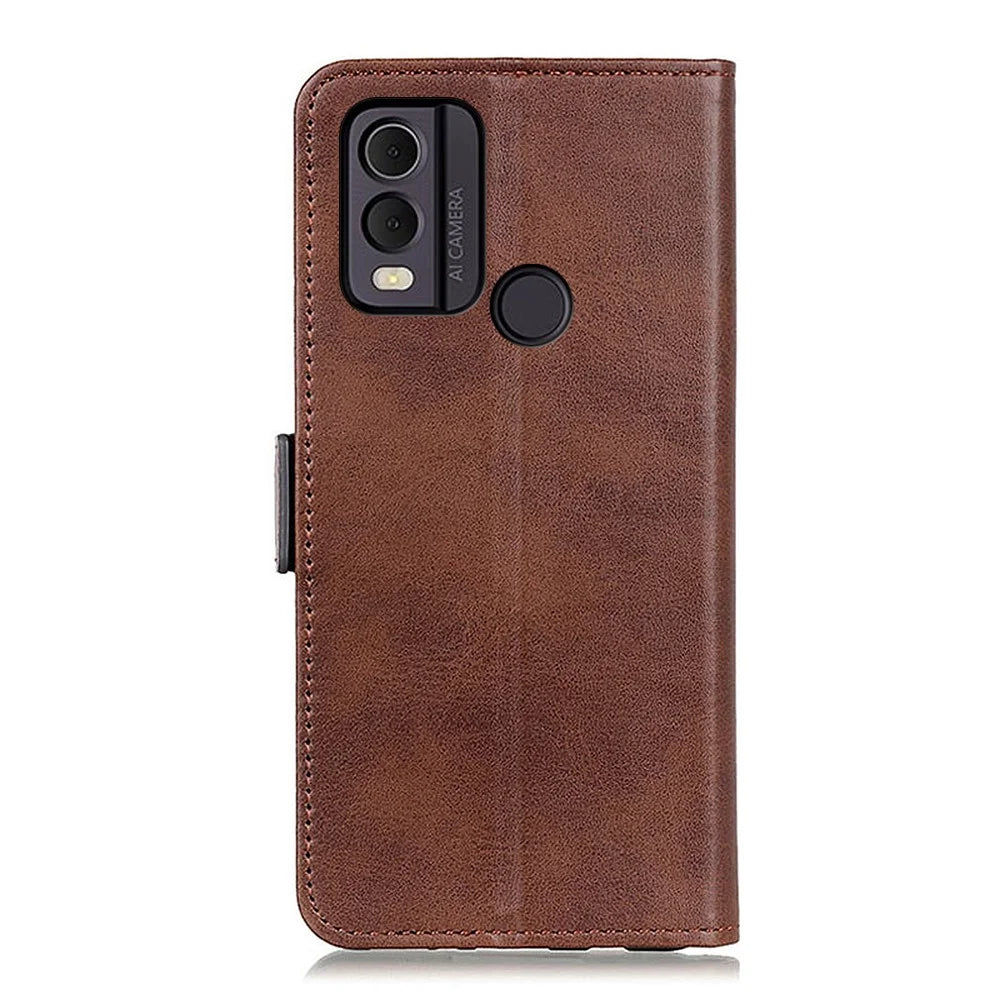 For Nokia C22 Phone Leather Case Cowhide Texture Stand Wallet Protective Cover - Brown - 7