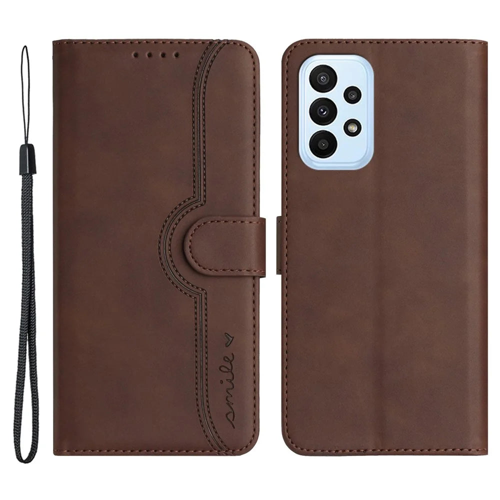 YX003 For Samsung Galaxy A53 5G Phone Shell Wallet PU Leather Imprinted Smile Pattern Phone Stand Case - Coffee - 1