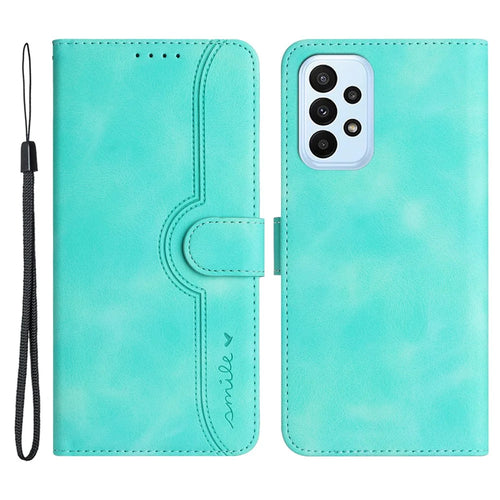 YX003 For Samsung Galaxy A73 5G PU Leather Wallet Phone Stand Case Imprinted Smile Pattern Cell Phone Cover - Baby Blue - 1