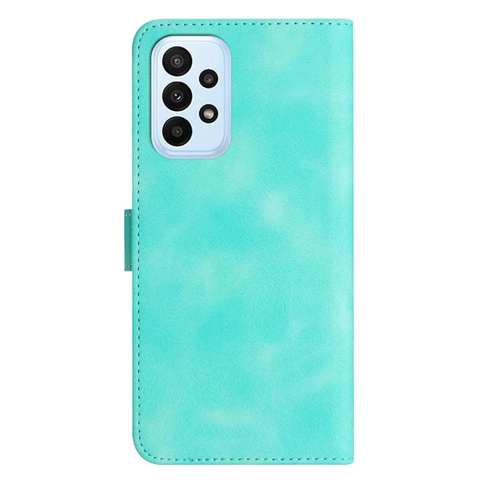 YX003 For Samsung Galaxy A73 5G PU Leather Wallet Phone Stand Case Imprinted Smile Pattern Cell Phone Cover - Baby Blue - 7