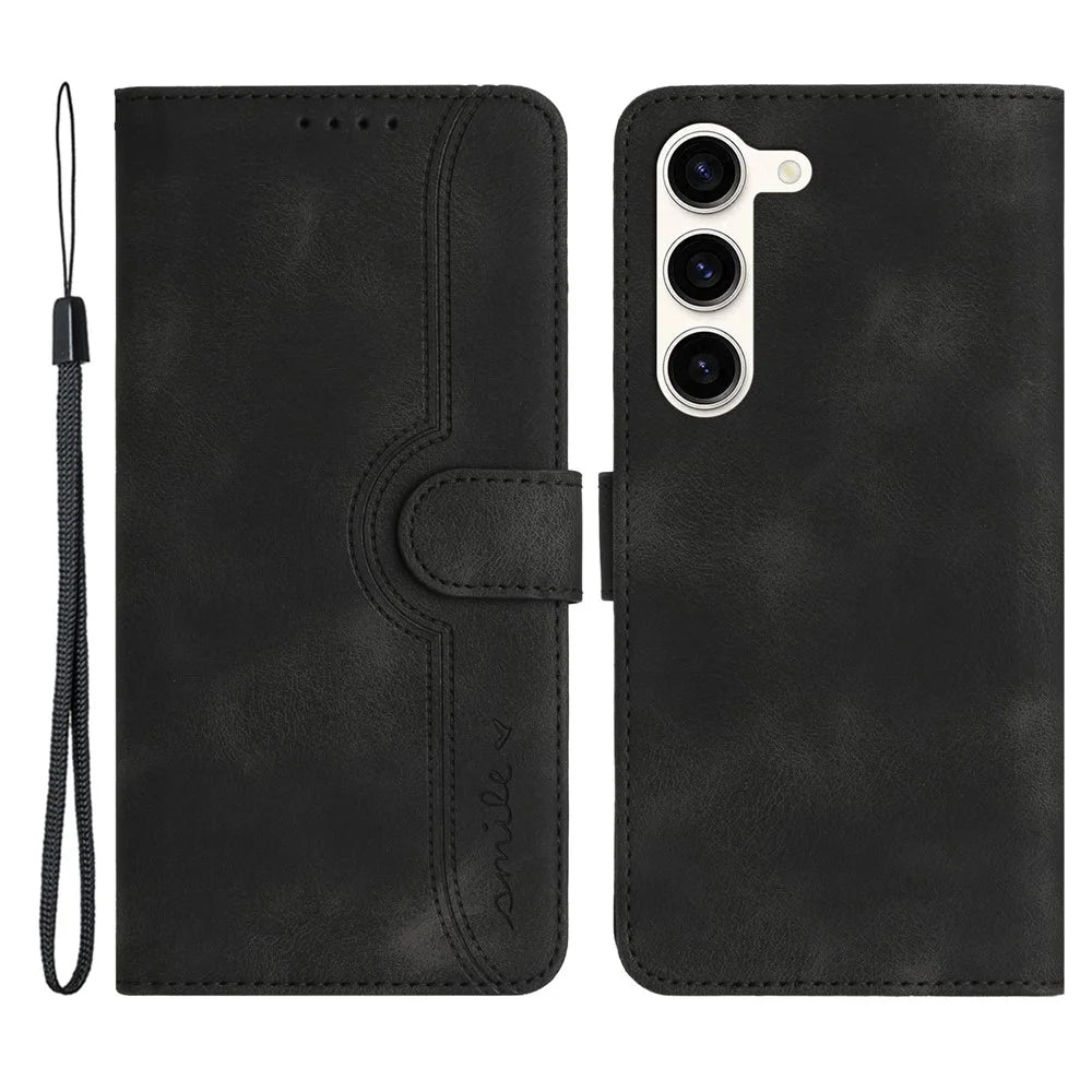 YX003 For Samsung Galaxy S23+ Wallet PU Leather Phone Stand Case Imprinted Pattern Cover - Black - 1
