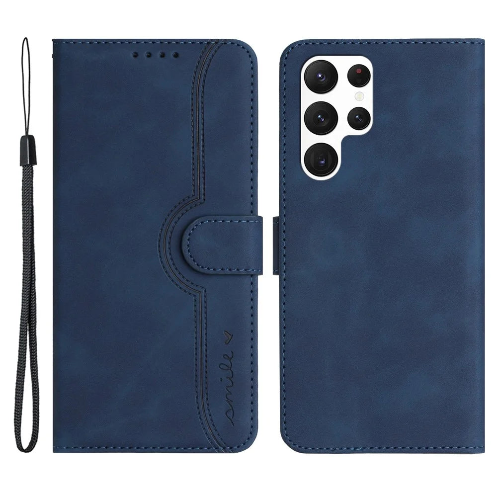 YX003 For Samsung Galaxy S23 Ultra PU Leather Cover Wallet Stand Imprinted Pattern Phone Case - Sapphire - 1