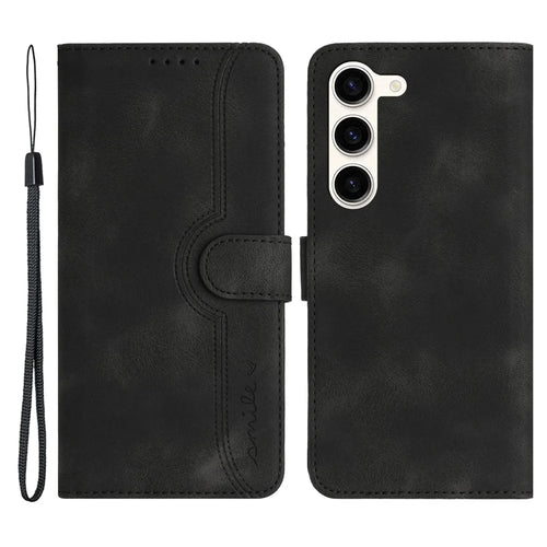 YX003 For Samsung Galaxy S23 Cell Phone Case Anti-Scratch PU Leather Wallet Stand Imprinted Smile Pattern Cover - Black - 1