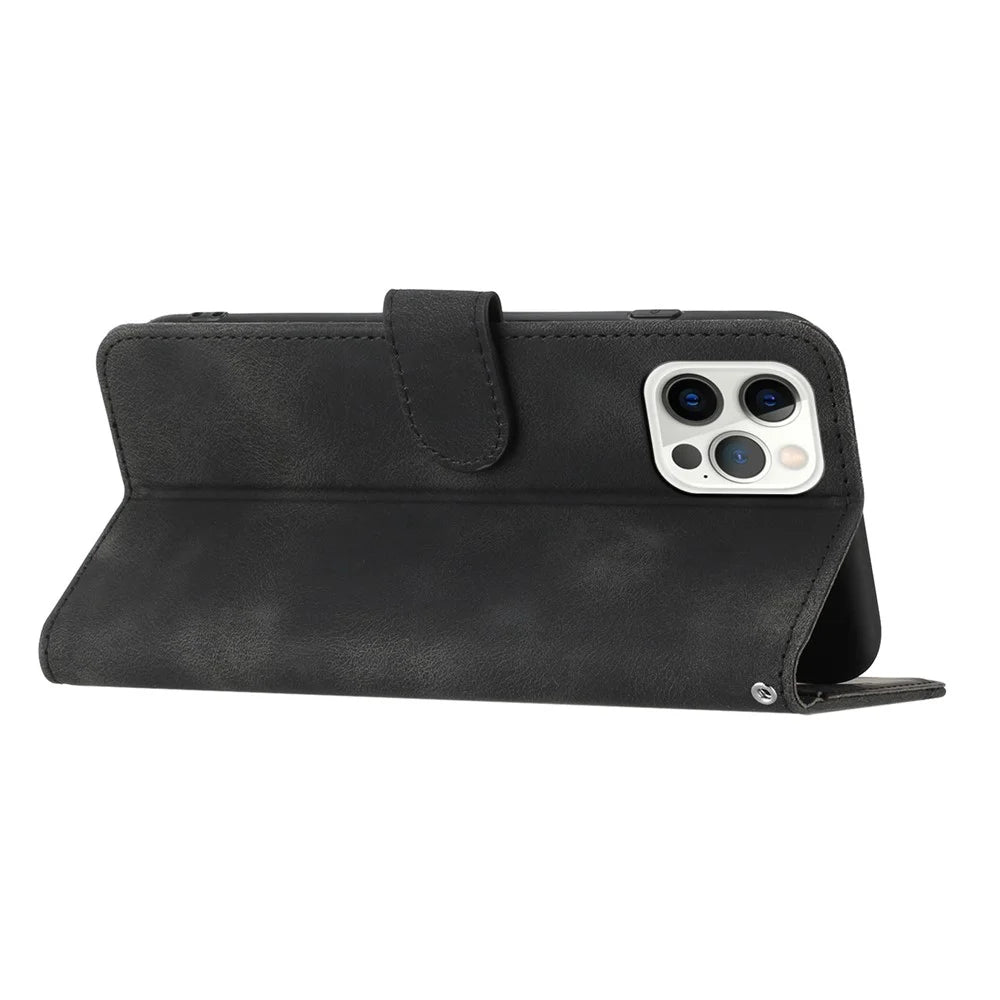 YX003 For iPhone 14 Pro Max Imprinted Smile Pattern Phone Case PU Leather Wallet Stand Cover - Black - 4