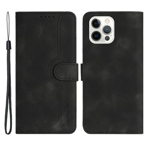 YX003 For iPhone 14 Pro Imprinted Smile Pattern PU Leather Cover Wallet Stand Cell Phone Case - Black - 1