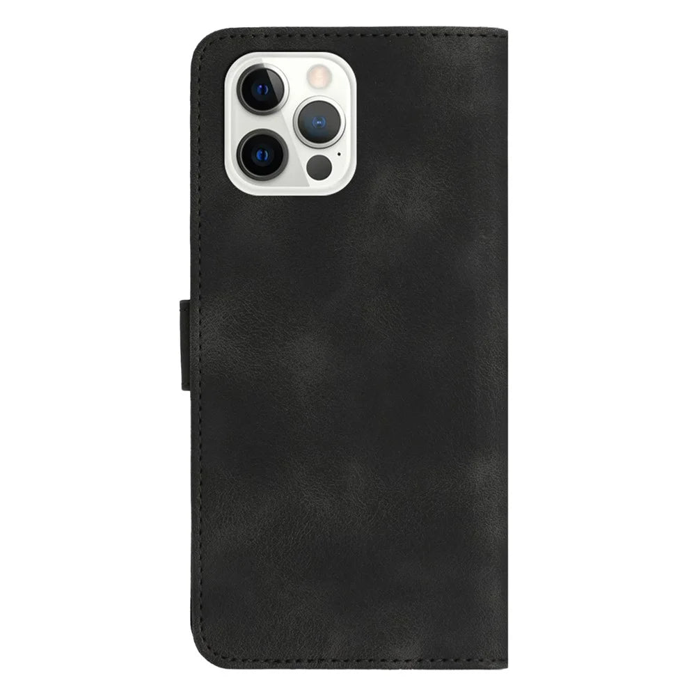 YX003 For iPhone 14 Pro Imprinted Smile Pattern PU Leather Cover Wallet Stand Cell Phone Case - Black - 7