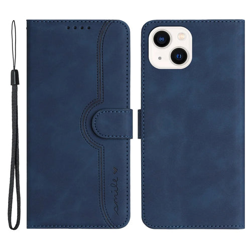 YX003 Wallet Phone Stand Case for iPhone 14 PU Leather Imprinted Pattern Cover - Sapphire - 1