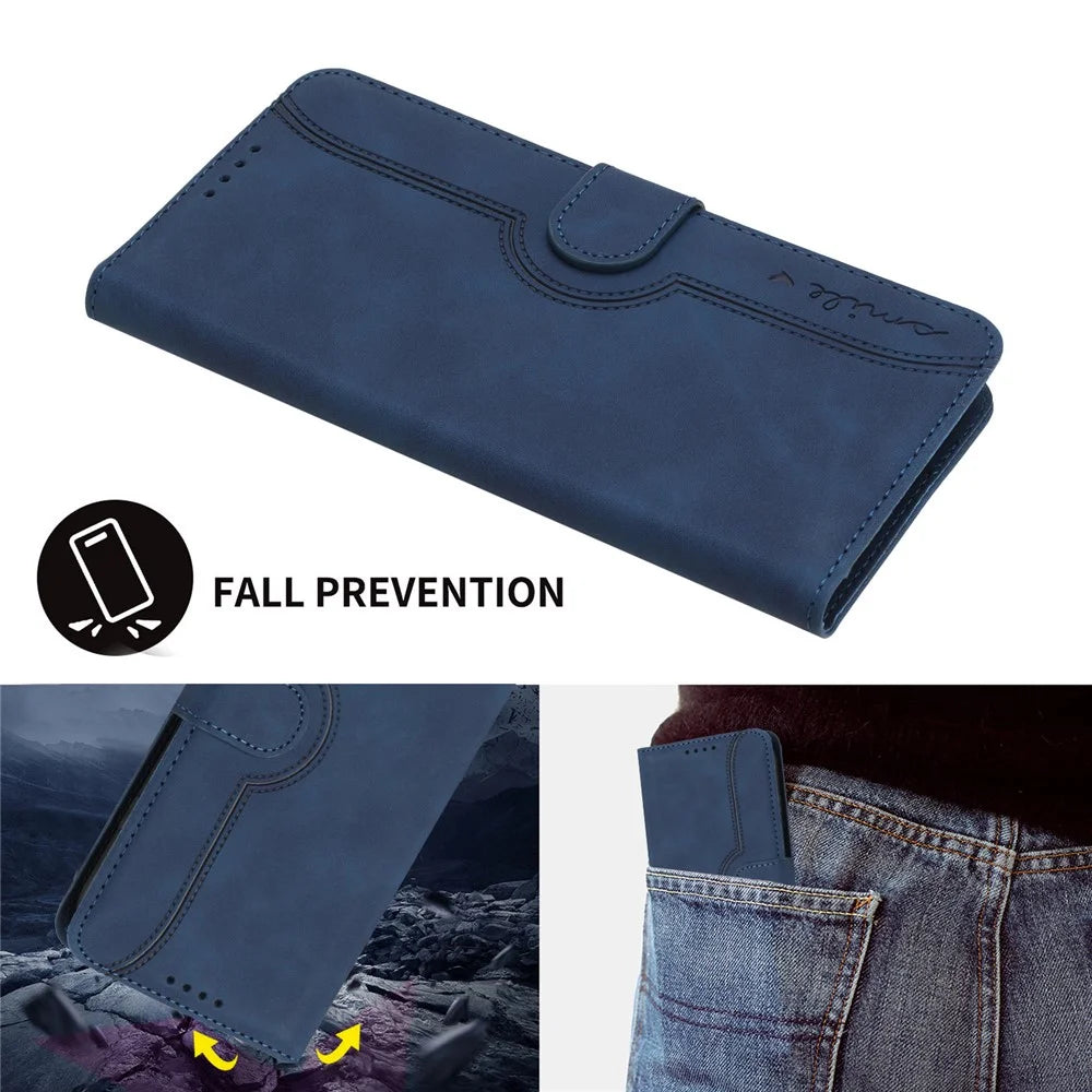 YX003 Wallet Phone Stand Case for iPhone 14 PU Leather Imprinted Pattern Cover - Sapphire - 6