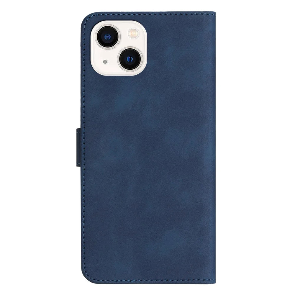YX003 Wallet Phone Stand Case for iPhone 14 PU Leather Imprinted Pattern Cover - Sapphire - 7