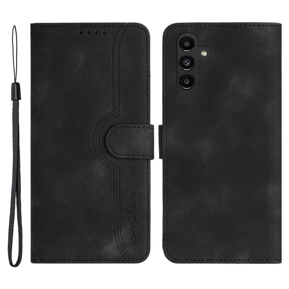 YX003 For Samsung Galaxy A13 5G / A04s 4G (164.7mm) Anti-Fingerprint Phone Case Leather Wallet Stand Imprinted Pattern Cover - Black - 1