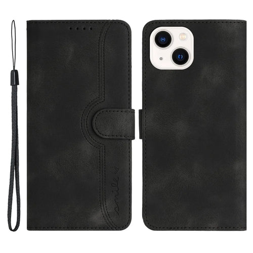 YX003 Phone Case for iPhone 14 Plus PU Leather Wallet Stand Imprinted Pattern Cover - Black - 1