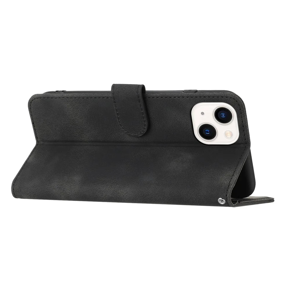 YX003 Phone Case for iPhone 14 Plus PU Leather Wallet Stand Imprinted Pattern Cover - Black - 4
