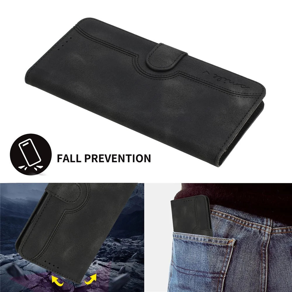 YX003 Phone Case for iPhone 14 Plus PU Leather Wallet Stand Imprinted Pattern Cover - Black - 6
