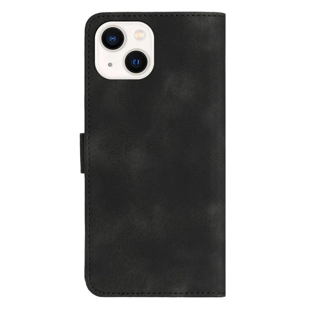 YX003 Phone Case for iPhone 14 Plus PU Leather Wallet Stand Imprinted Pattern Cover - Black - 7