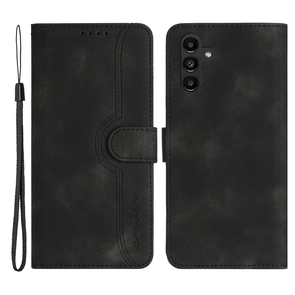 YX003 For Samsung Galaxy A34 5G Phone Case PU Leather Wallet Stand Imprinted Pattern Cover - Black - 1