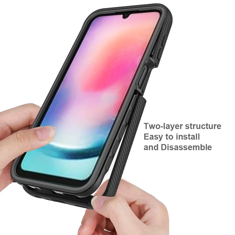 3-in-1 Phone Case for Samsung Galaxy A24 4G (162.1 x 77.6 x 8.3mm) Anti-Drop Detachable Phone Case with PET Screen Protector - Black - 3