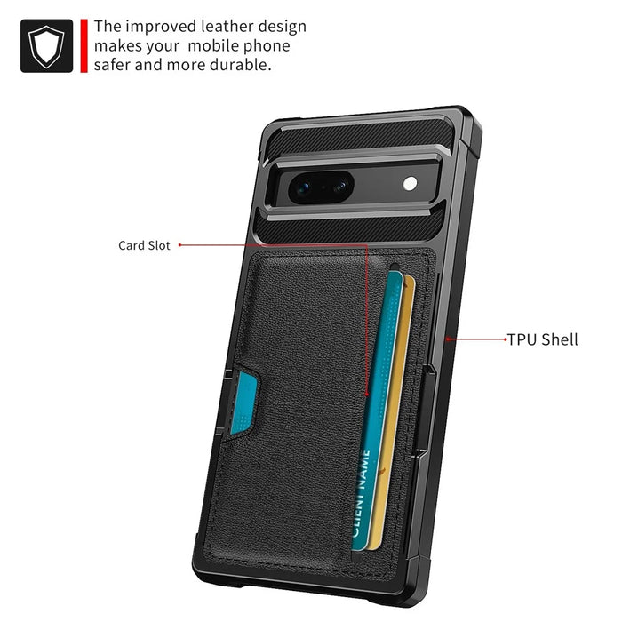 For Google Pixel 7a Phone Case ZM02 PU Leather Coated TPU Shockproof Case with Card Slot Holder Cover - 2