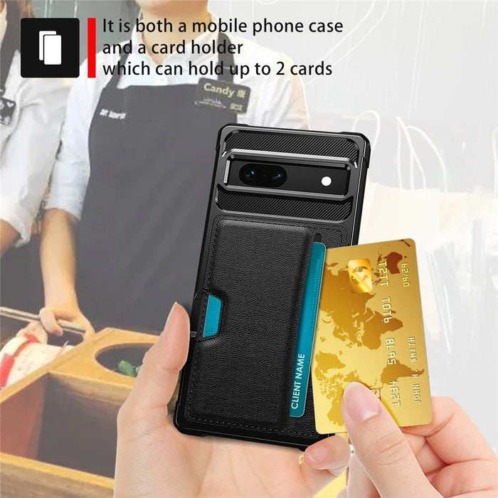 For Google Pixel 7a Phone Case ZM02 PU Leather Coated TPU Shockproof Case with Card Slot Holder Cover - 5