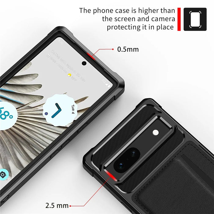 For Google Pixel 7a Phone Case ZM02 PU Leather Coated TPU Shockproof Case with Card Slot Holder Cover - 7
