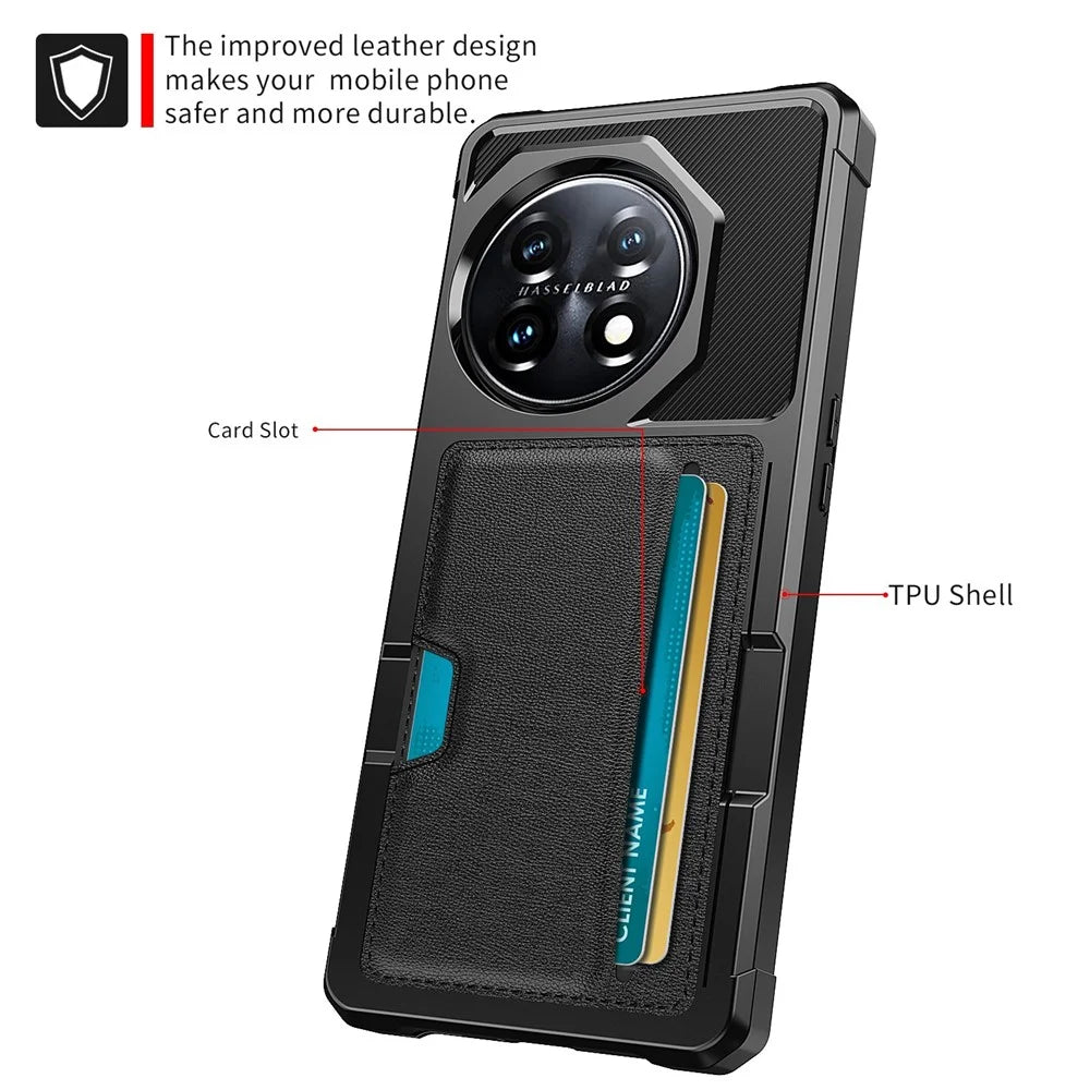 For OnePlus 11 5G Shockproof Case ZM02 PU Leather Coated Anti-Drop TPU Phone Case with Card Slot - 2