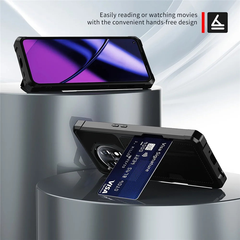 For OnePlus 11 5G Shockproof Case ZM02 PU Leather Coated Anti-Drop TPU Phone Case with Card Slot - 3