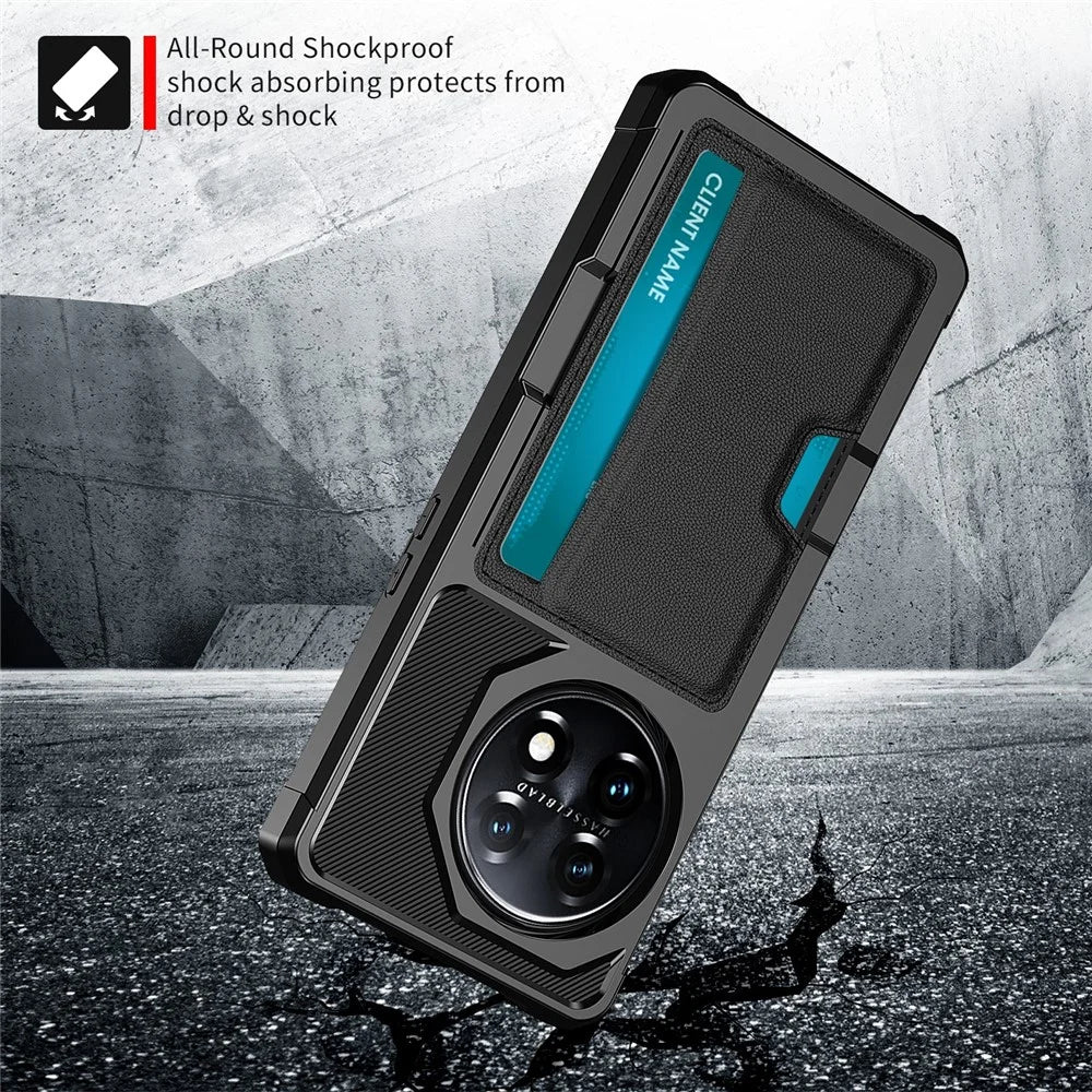 For OnePlus 11 5G Shockproof Case ZM02 PU Leather Coated Anti-Drop TPU Phone Case with Card Slot - 4