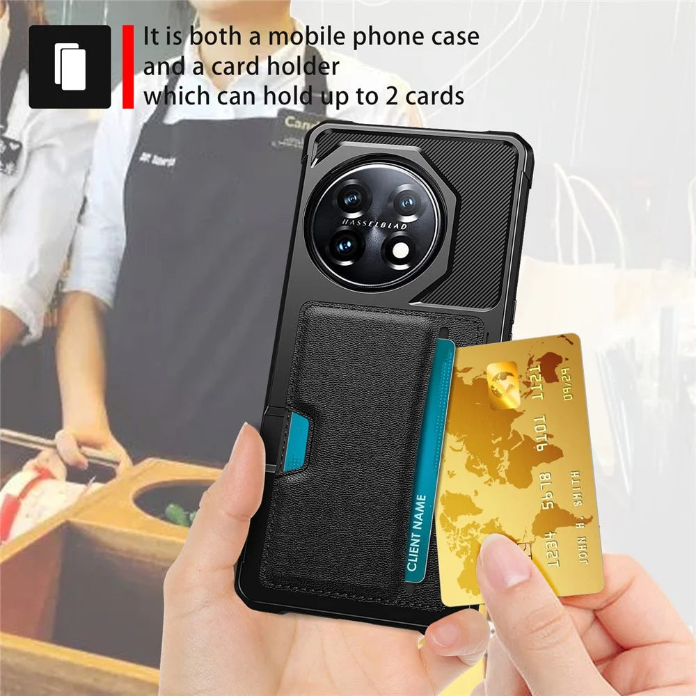 For OnePlus 11 5G Shockproof Case ZM02 PU Leather Coated Anti-Drop TPU Phone Case with Card Slot - 5