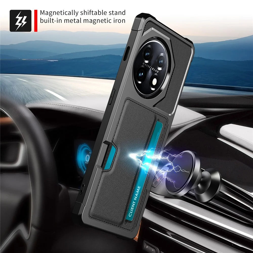 For OnePlus 11 5G Shockproof Case ZM02 PU Leather Coated Anti-Drop TPU Phone Case with Card Slot - 6