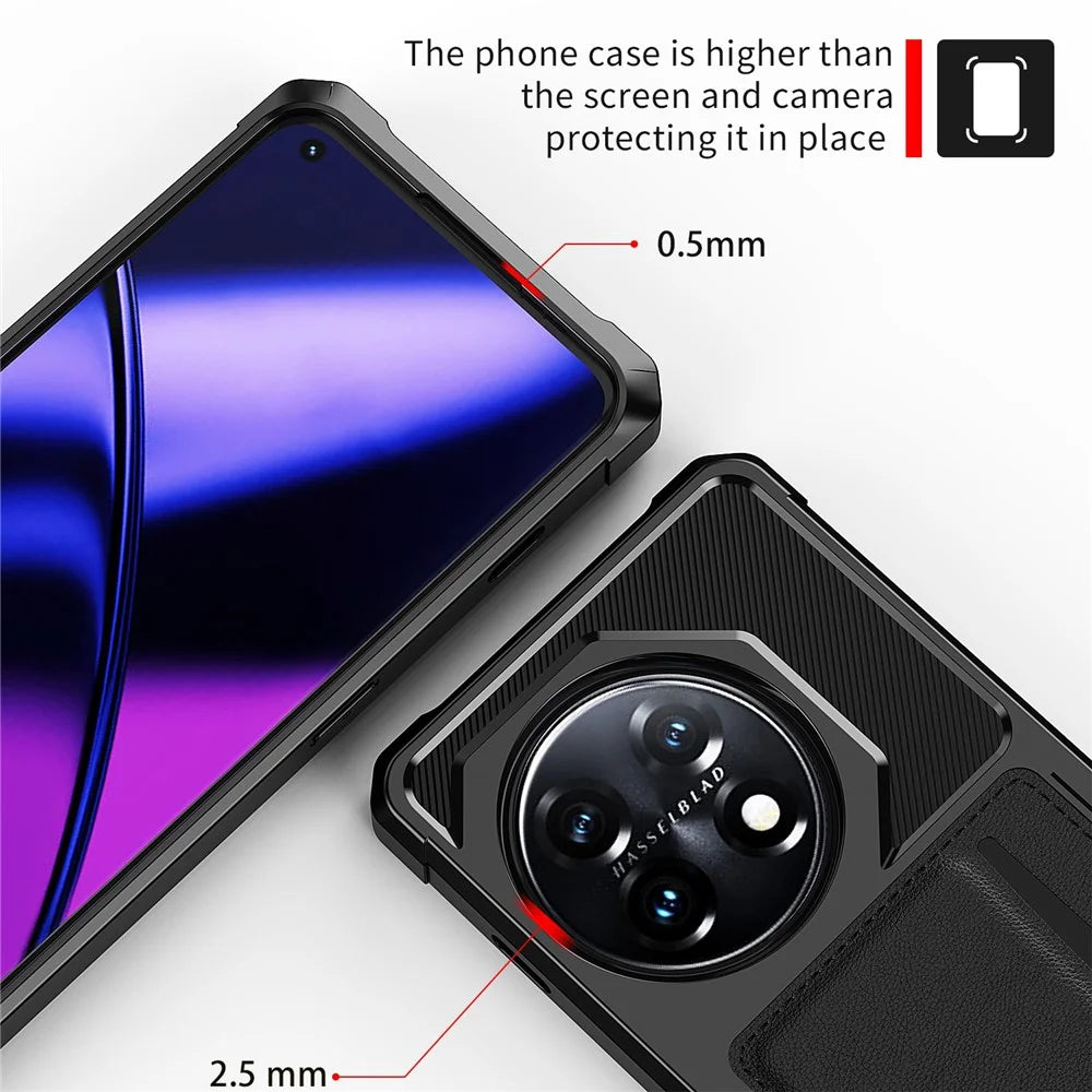 For OnePlus 11 5G Shockproof Case ZM02 PU Leather Coated Anti-Drop TPU Phone Case with Card Slot - 7