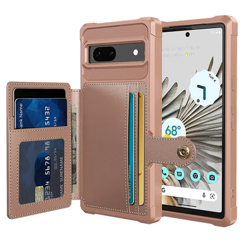 ZM03 For Google Pixel 7a Case PU Leather Coated TPU Card Holder Wallet Phone Cover - Pink - 1