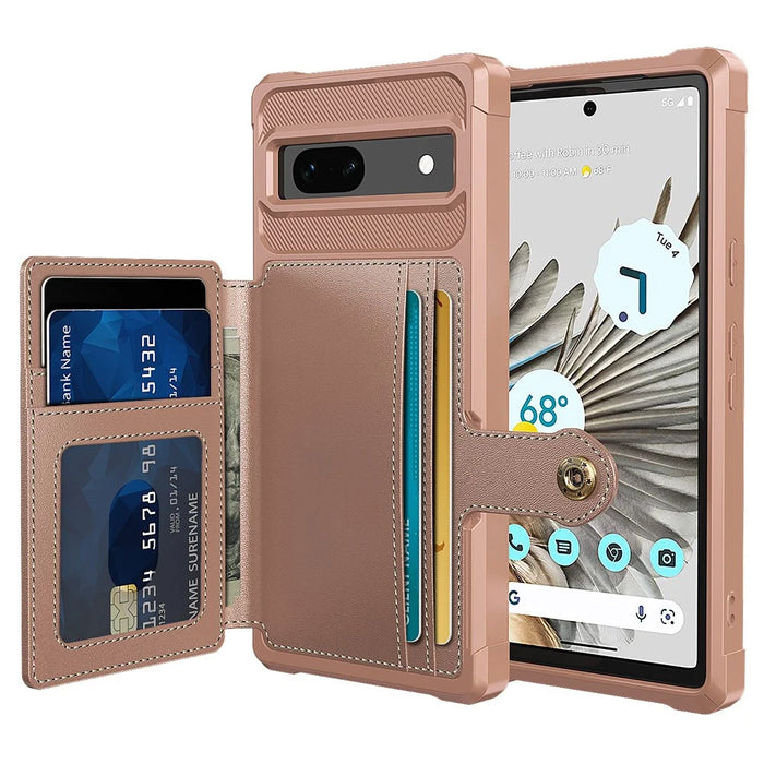ZM03 For Google Pixel 7a Case PU Leather Coated TPU Card Holder Wallet Phone Cover - Pink - 1